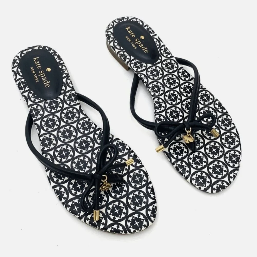 NWOB Kate Spade New York Mistic Bow Flat Thong Leather Sandal